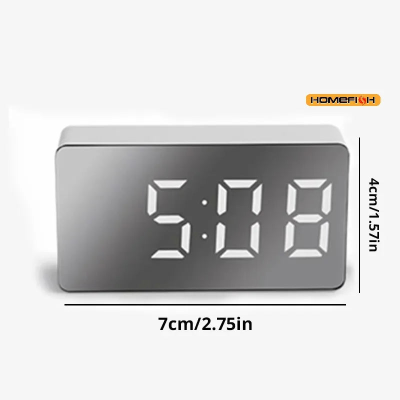 White LED Mirror Table Clock Snooze Display Time Night Light Desktop USB Alarm Clock Home Decor
