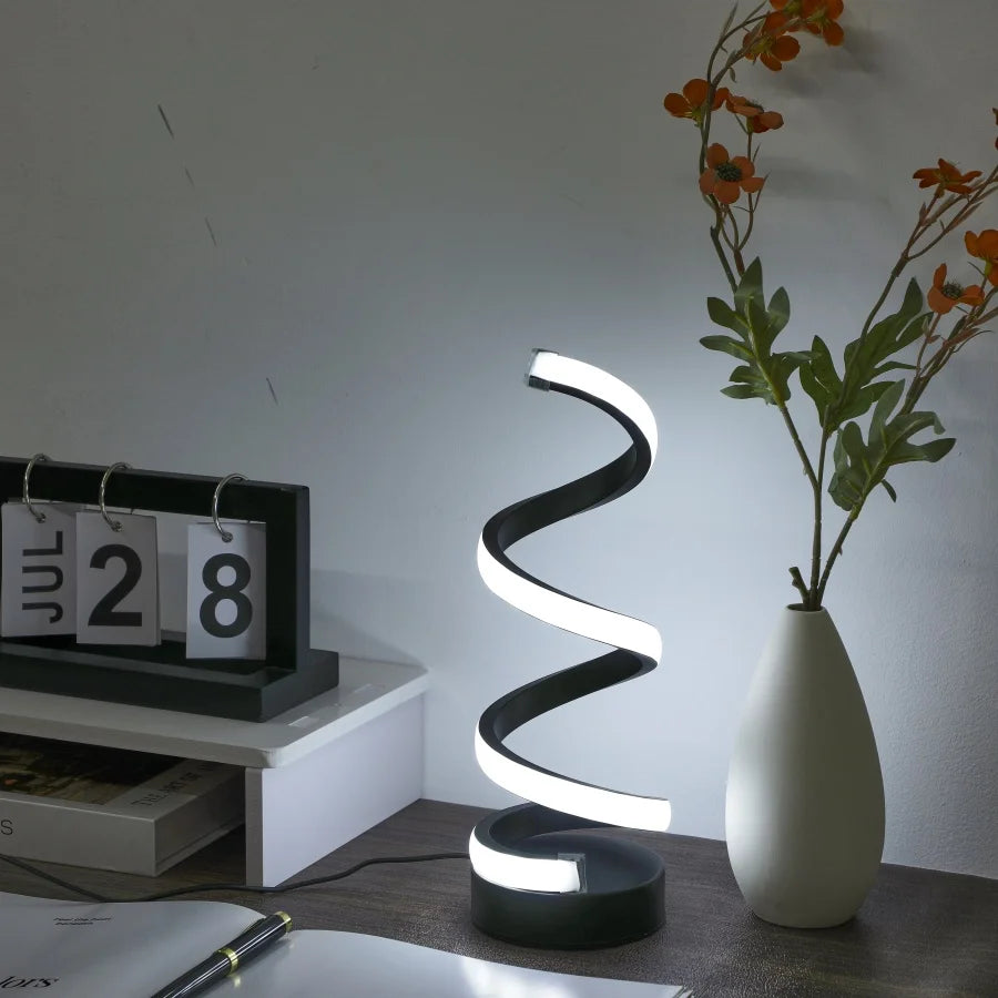 Simple Spiral External Emitting Bright Desktop Desk Lamp, USB - Three-color Lighting, Suitable for Living Room and Bedroom