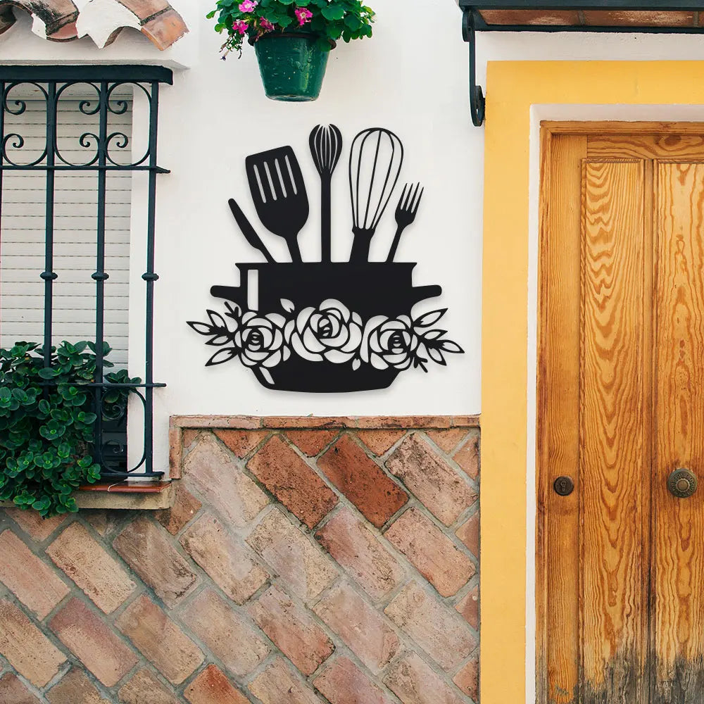 Rustic Kitchen Wall Art - 1pc Cooking Utensils & Letter Sign, Decorative Iron Hanging for Home and Restaurant