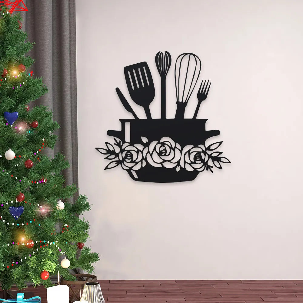 Rustic Kitchen Wall Art - 1pc Cooking Utensils & Letter Sign, Decorative Iron Hanging for Home and Restaurant
