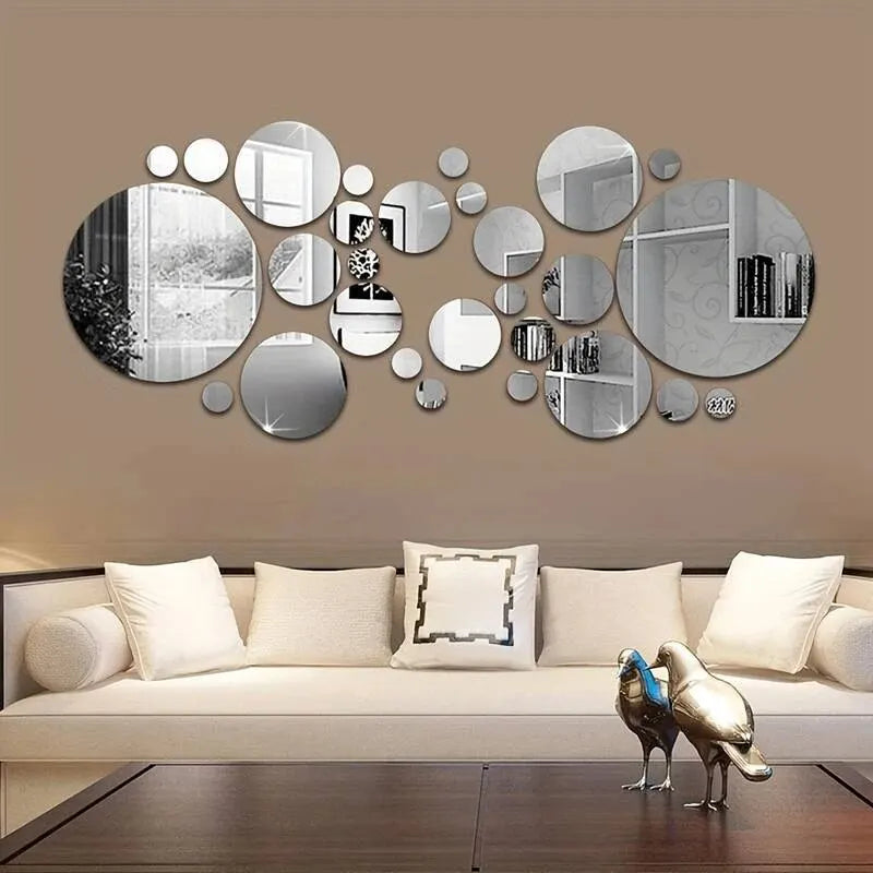 Acrylic Mirror Wall Sticker, round Mirror, DIY Bedroom, Bathroom and TV Background Room Sticker Wall Decoration