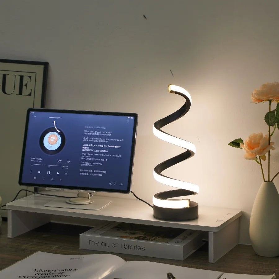 Simple Spiral External Emitting Bright Desktop Desk Lamp, USB - Three-color Lighting, Suitable for Living Room and Bedroom