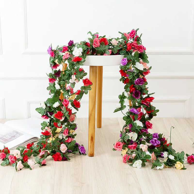 Artificial Flower Vine For Wedding Garland White Pink Home Room Wedding Decoration Silk Artificial Rose