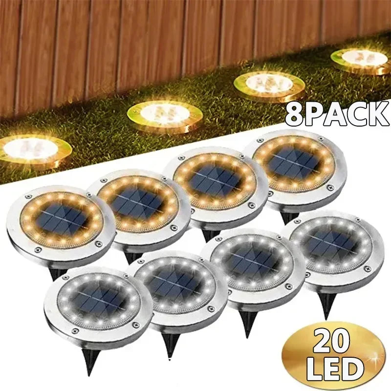 Solar Lights Outdoor 8/20LEDs Disk Underground Lamp Spotlight Buried Solar Light for Home Garden Lawn Yard Decoration