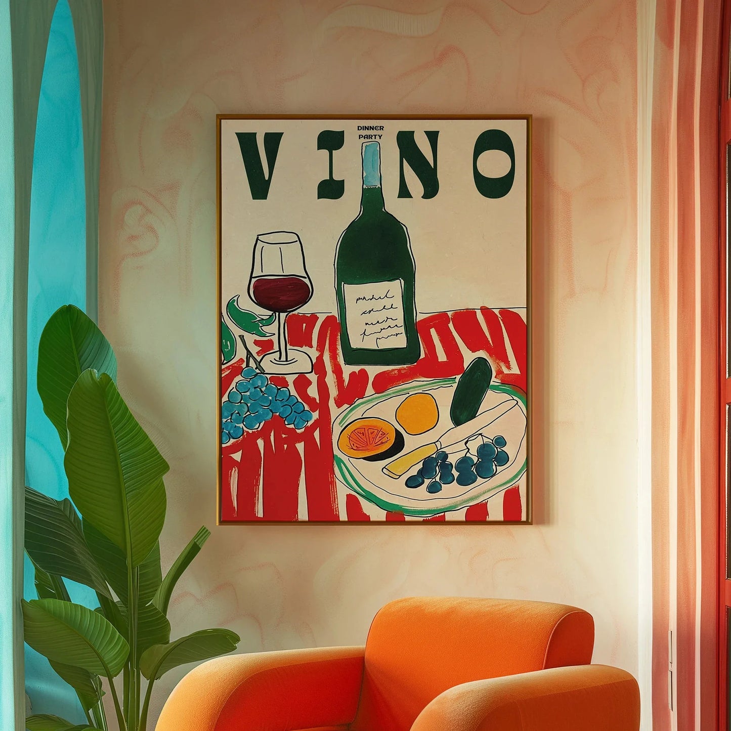 Amore Green Striped Canvas Printing Vino Wine Wall Art Poster Modern Living Room Bedroom Kitchen Home Decor