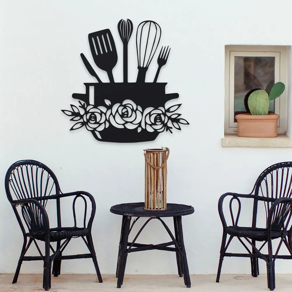 Rustic Kitchen Wall Art - 1pc Cooking Utensils & Letter Sign, Decorative Iron Hanging for Home and Restaurant