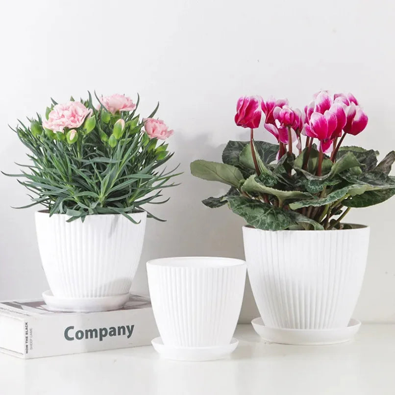 Flower Pot Round Planters Succulents Plant Pot with Tray Office Desktop Balcony Home Garden Decoration