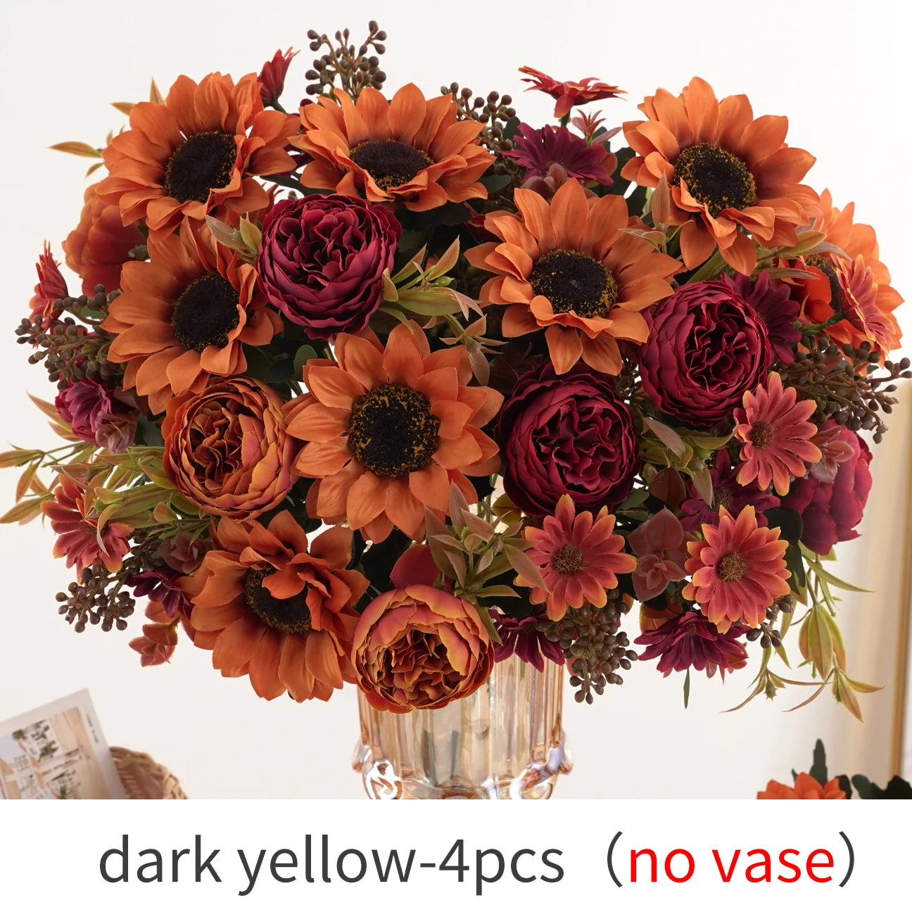 Sunflowers peony Artificial Flowers  Fall Summer Decor, Fake Fall Flowers Silk Faux Sunflower Bouquet