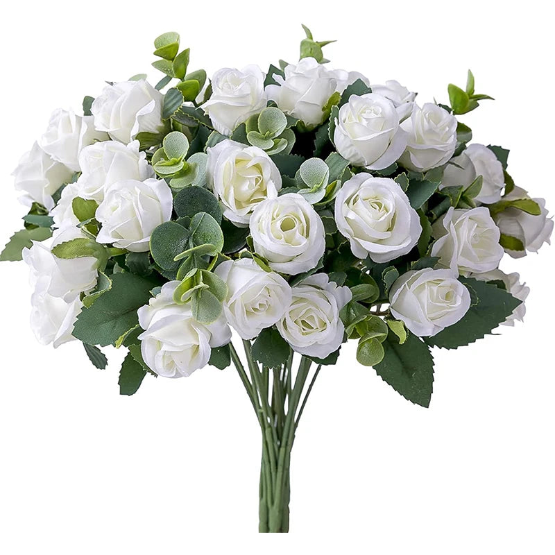 Artificial Flower Silk Rose white Eucalyptus leaves Peony Bouquet Fake Flower for Wedding Table Party Vase Home Decor