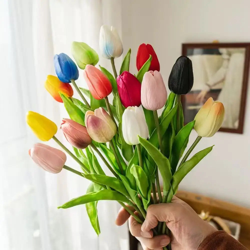 Tulips Artificial Flowers Real Touch Flowers Tulip Bouquet Decor Fake Tulips Flower for Home Wedding Decorations