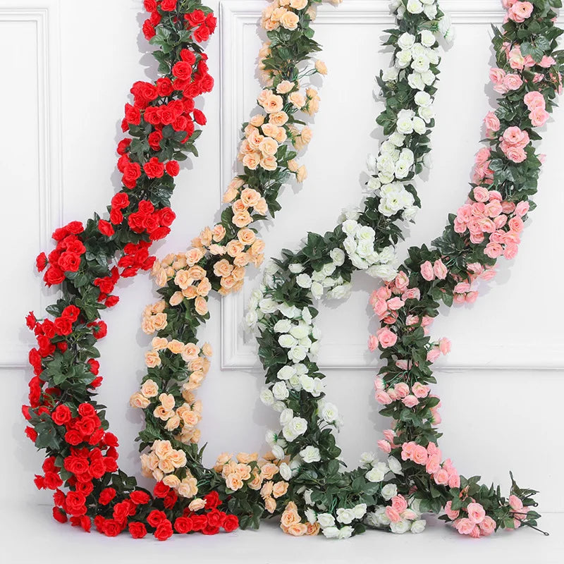 Artificial Flower Vine For Wedding Garland White Pink Home Room Wedding Decoration Silk Artificial Rose