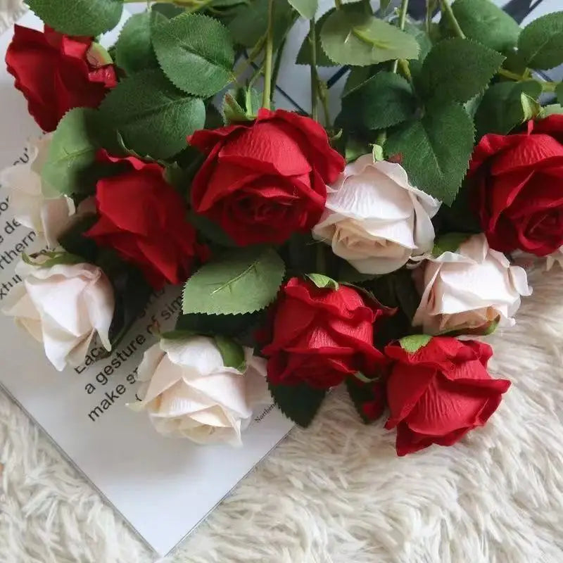 Roses Artificial Flowers Rose Flower Branch Artificial Red Roses Realistic Fake Rose for Wedding Home Decor