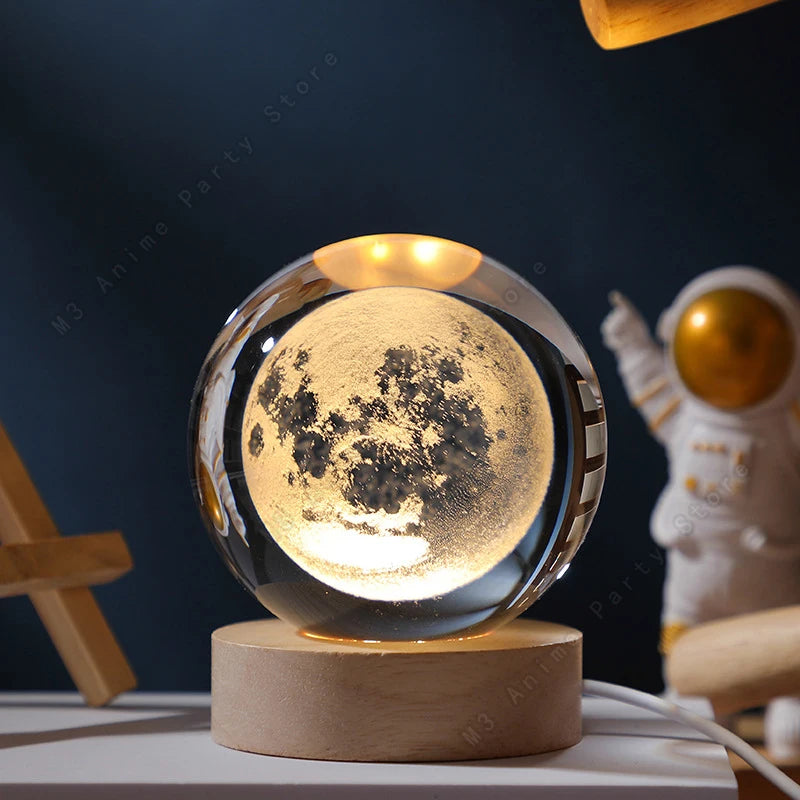 Unique 3D Crystal Ball Night Light Led Lamp Bedside Table Glowing Galaxy Lamp