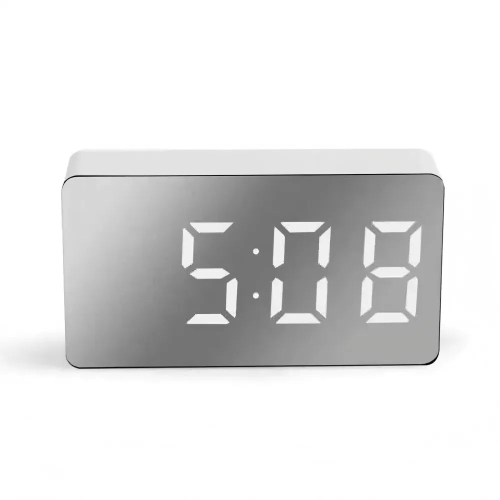 White LED Mirror Table Clock Snooze Display Time Night Light Desktop USB Alarm Clock Home Decor