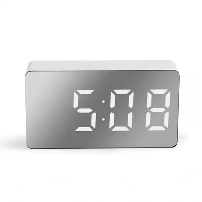 White LED Mirror Table Clock Snooze Display Time Night Light Desktop USB Alarm Clock Home Decor