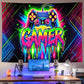 Game controller fluorescent tapestry, UV reactive tapestry, e-sports room, wall hanging