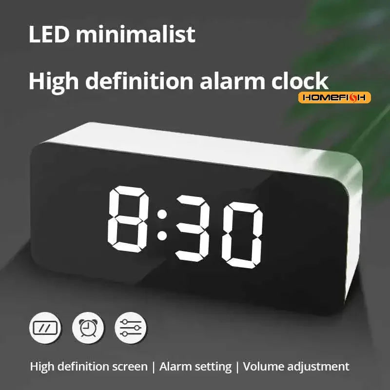 White LED Mirror Table Clock Snooze Display Time Night Light Desktop USB Alarm Clock Home Decor