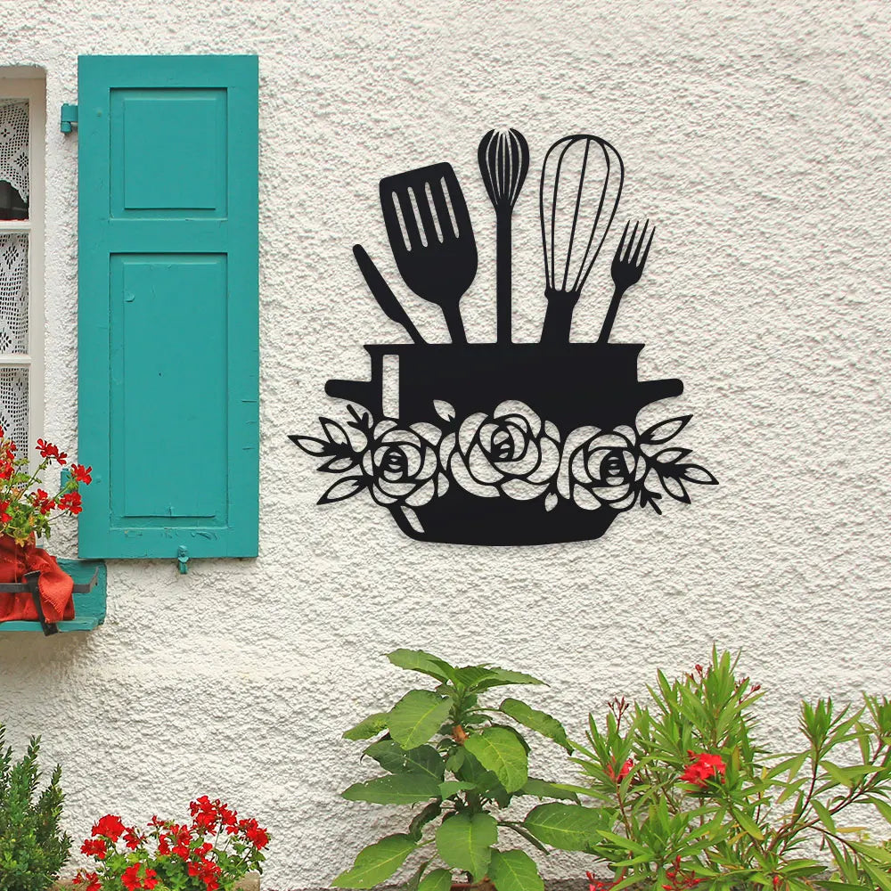 Rustic Kitchen Wall Art - 1pc Cooking Utensils & Letter Sign, Decorative Iron Hanging for Home and Restaurant