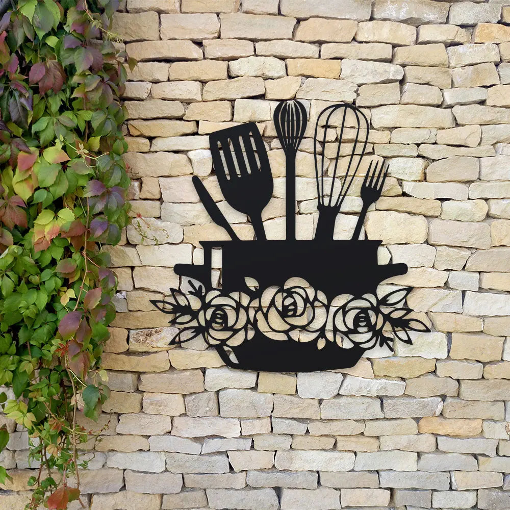 Rustic Kitchen Wall Art - 1pc Cooking Utensils & Letter Sign, Decorative Iron Hanging for Home and Restaurant