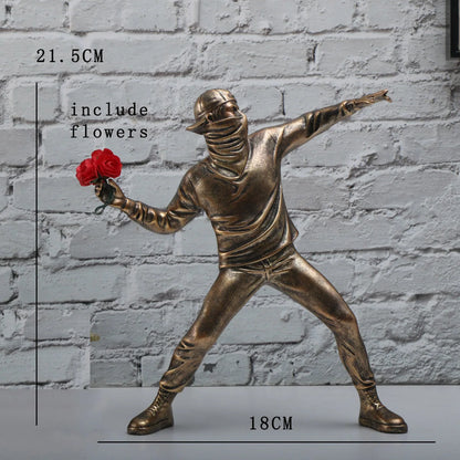 Banksy Flower Thrower Statue Bomber Home Decoration