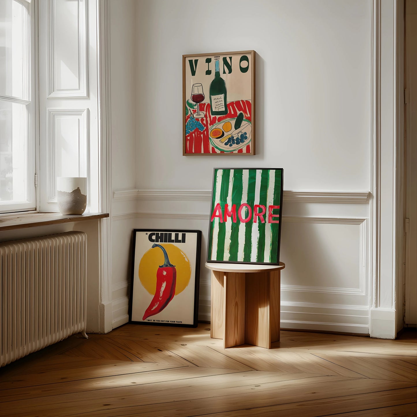 Amore Green Striped Canvas Printing Vino Wine Wall Art Poster Modern Living Room Bedroom Kitchen Home Decor