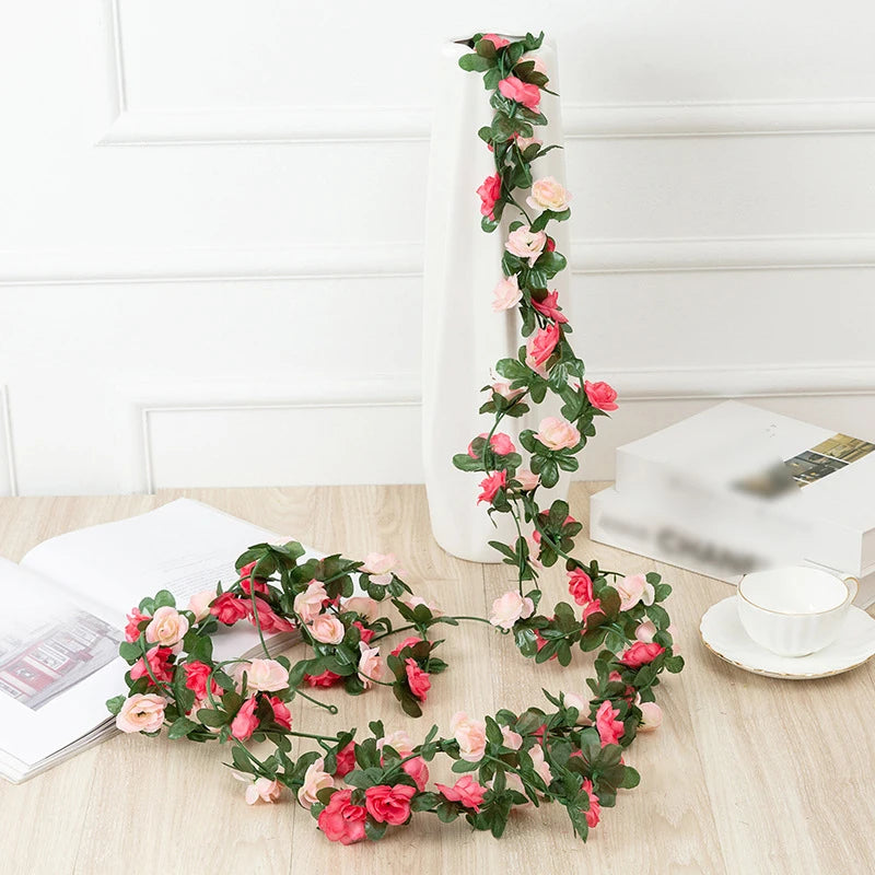 Artificial Flower Vine For Wedding Garland White Pink Home Room Wedding Decoration Silk Artificial Rose