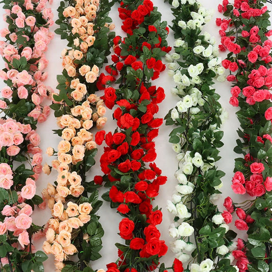 Artificial Flower Vine For Wedding Garland White Pink Home Room Wedding Decoration Silk Artificial Rose
