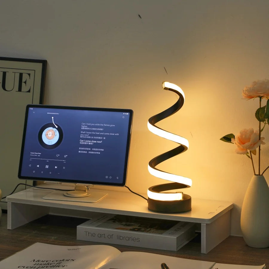 Simple Spiral External Emitting Bright Desktop Desk Lamp, USB - Three-color Lighting, Suitable for Living Room and Bedroom