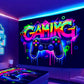 Game controller fluorescent tapestry, UV reactive tapestry, e-sports room, wall hanging