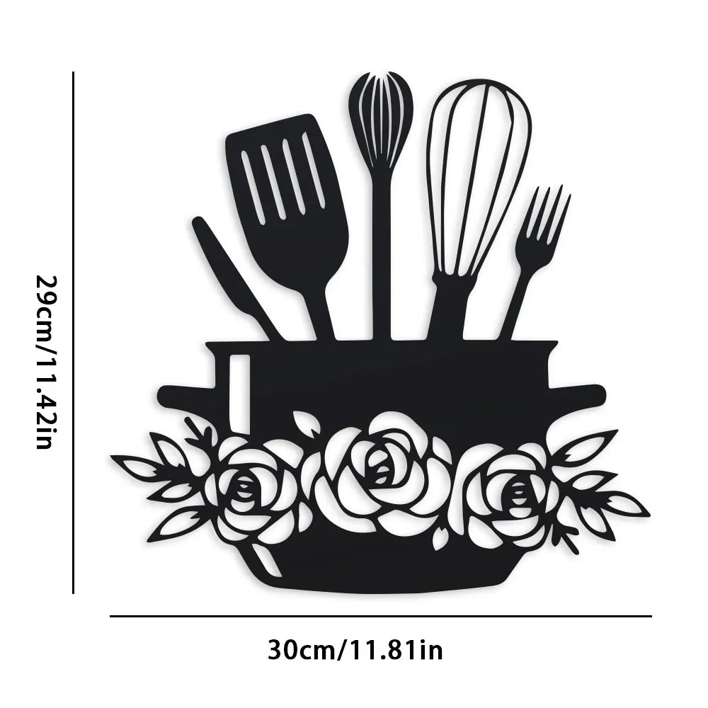 Rustic Kitchen Wall Art - 1pc Cooking Utensils & Letter Sign, Decorative Iron Hanging for Home and Restaurant