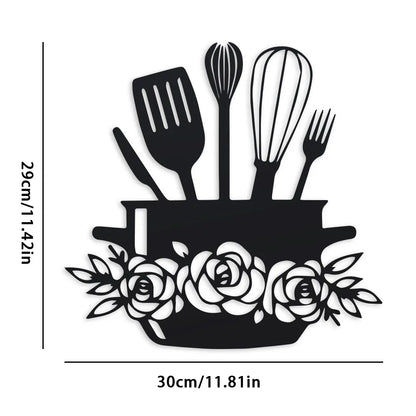 Rustic Kitchen Wall Art - 1pc Cooking Utensils & Letter Sign, Decorative Iron Hanging for Home and Restaurant