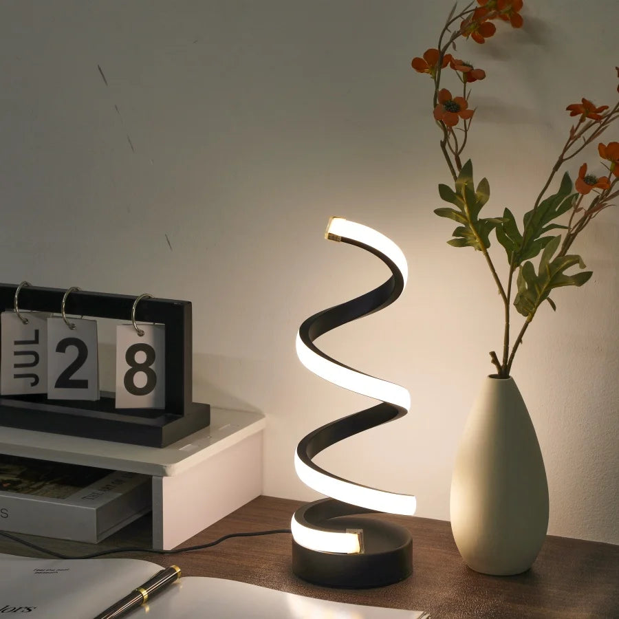 Simple Spiral External Emitting Bright Desktop Desk Lamp, USB - Three-color Lighting, Suitable for Living Room and Bedroom