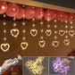 Window Curtain Lights, LED Soft Bright Heart Shaped String Lights with 8 Flashing Modes, Battery or USB Operated, for Wedding