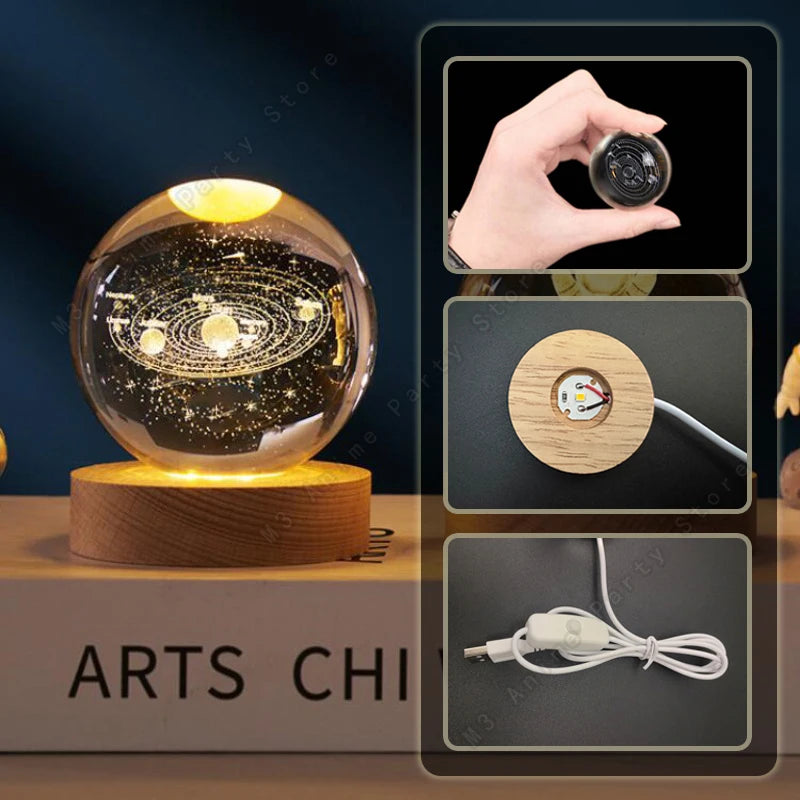 Unique 3D Crystal Ball Night Light Led Lamp Bedside Table Glowing Galaxy Lamp