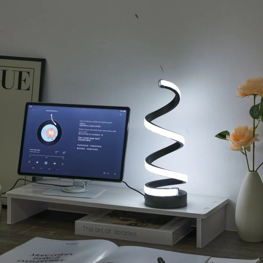 Simple Spiral External Emitting Bright Desktop Desk Lamp, USB - Three-color Lighting, Suitable for Living Room and Bedroom