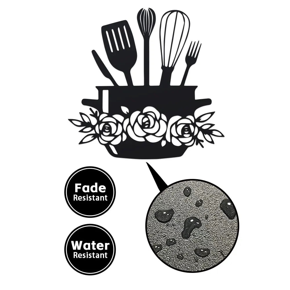 Rustic Kitchen Wall Art - 1pc Cooking Utensils & Letter Sign, Decorative Iron Hanging for Home and Restaurant