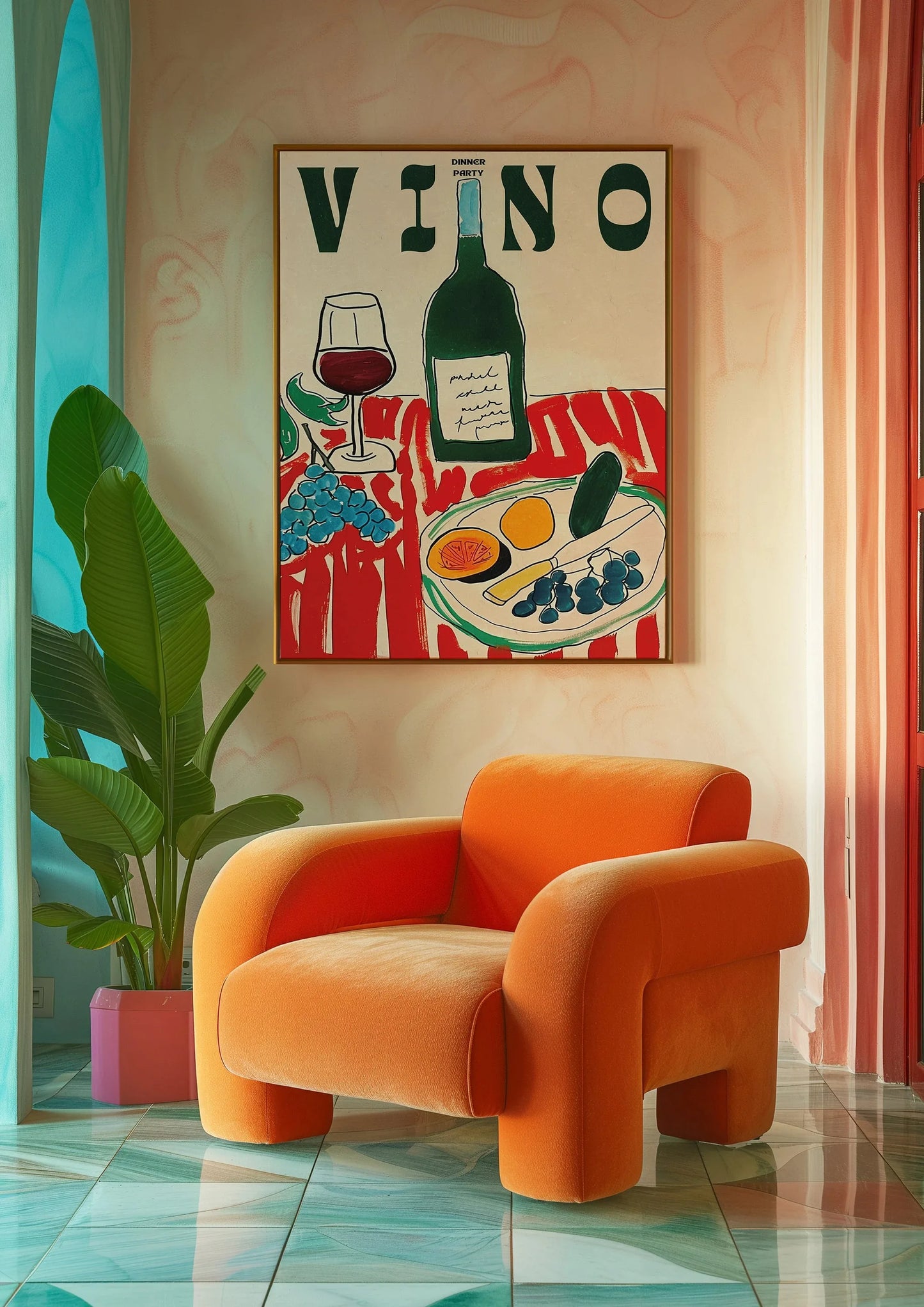 Amore Green Striped Canvas Printing Vino Wine Wall Art Poster Modern Living Room Bedroom Kitchen Home Decor