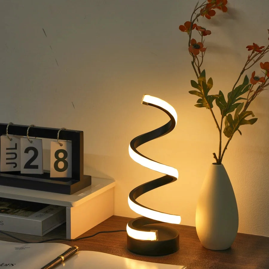 Simple Spiral External Emitting Bright Desktop Desk Lamp, USB - Three-color Lighting, Suitable for Living Room and Bedroom
